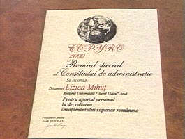 Premiul special COPYRO primit de rectorul U"AV" - Lizica Mihut