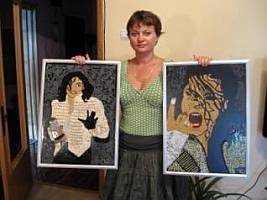Artista Daniela Kovats prezintă cele două tablouri cu Michael Jackson realizate din seminţe de diferite culori