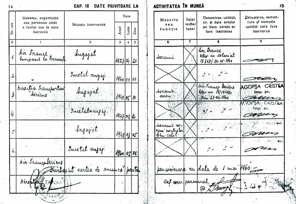 Date privitoare la activitatea in munca a lui STEFAN GICHILEANU