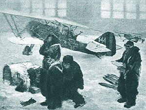 Din picturile razboiului: "Aerodromul de la Morozvkaia"  - autor Cpt. T. R. Sutianu Petre. Inzapezire, avioane IAR-37, pregatirea misiunii